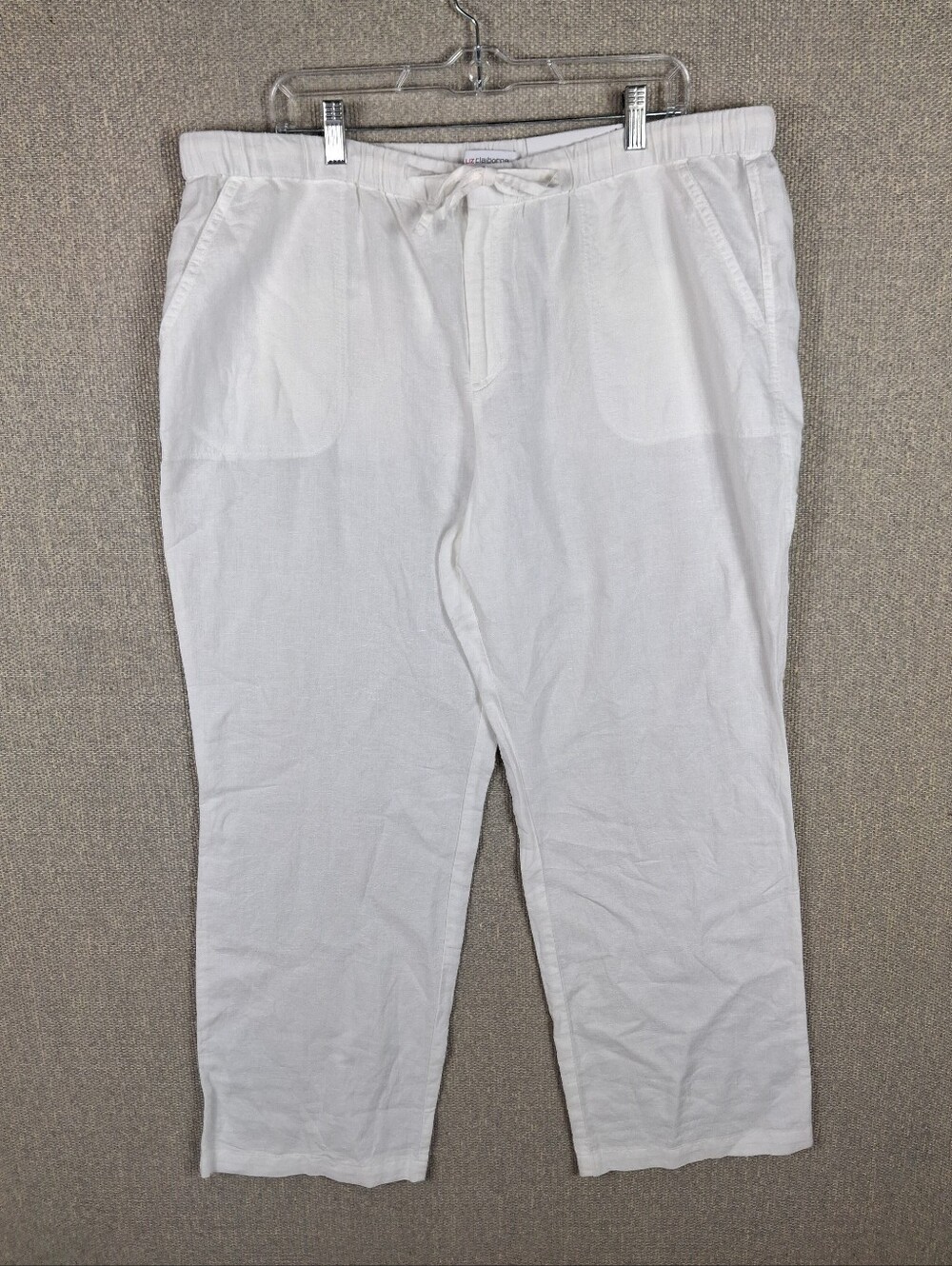Liz Claiborne Wide Leg Linen-Blend Drawstring Pants Coastal Beach White Size XL